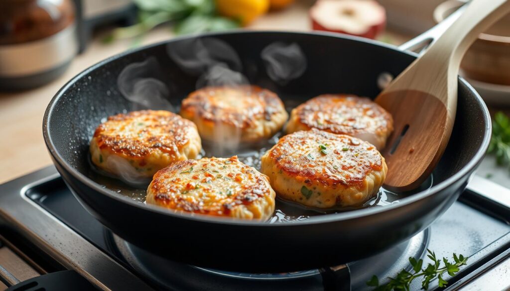 Frying salmon patties